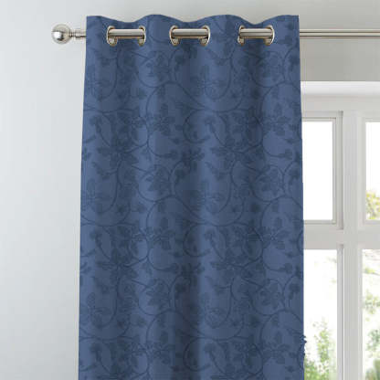 Nouveau Petal Floral Oxford Blue Heavy Satin Room Darkening Curtains Set Of 2 - (DS496C)