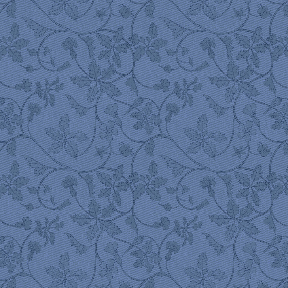 Nouveau Petal Floral Oxford Blue Heavy Satin Room Darkening Curtains Set Of 2 - (DS496C)
