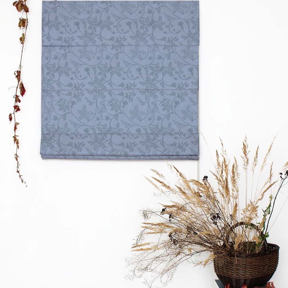 Nouveau Petal Floral Light Blue Satin Roman Blind (DS496D)