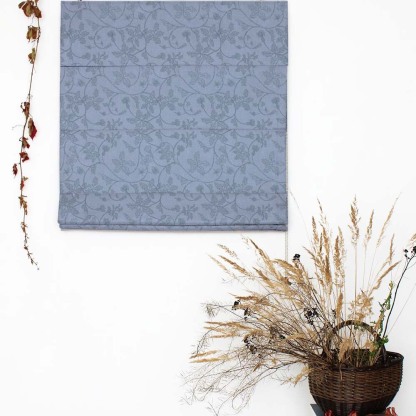 Nouveau Petal Floral Light Blue Satin Roman Blind (DS496D)