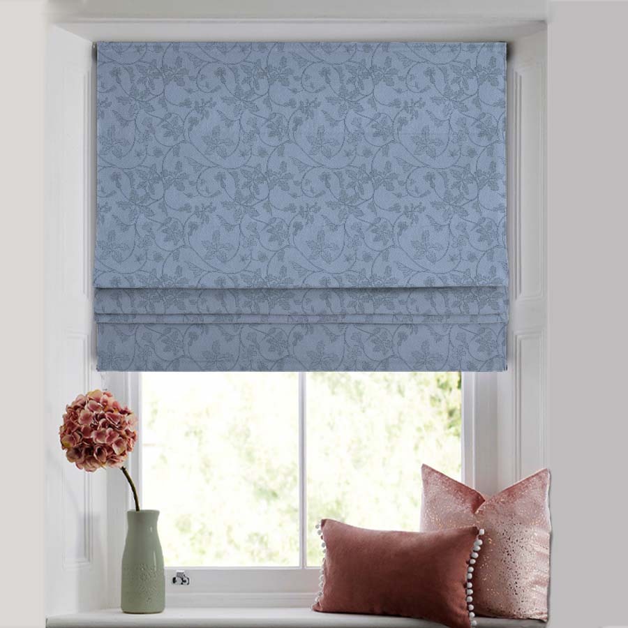 Nouveau Petal Floral Light Blue Satin Roman Blind (DS496D)