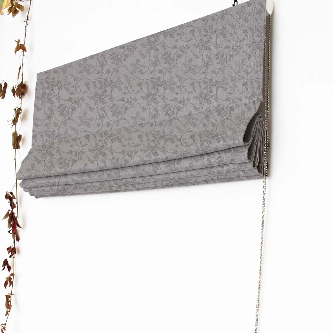 Nouveau Petal Floral French Grey Satin Roman Blind (DS496F)
