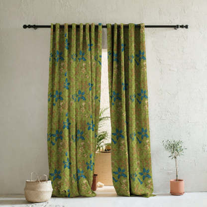 Floral Poetry Floral Olive Green Heavy Satin Room Darkening Curtains Set Of 2 - (DS498A)