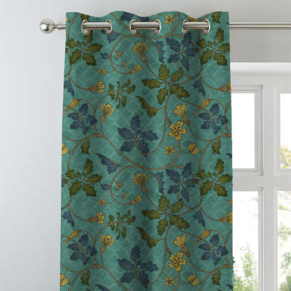 Floral Poetry Floral Turquoise Heavy Satin Room Darkening Curtains Set Of 2 - (DS498C)