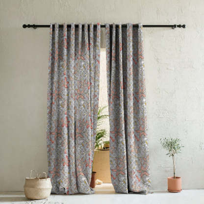 Floral Poetry Floral French Grey Heavy Satin Blackout curtains Set Of 2 - (DS498D)