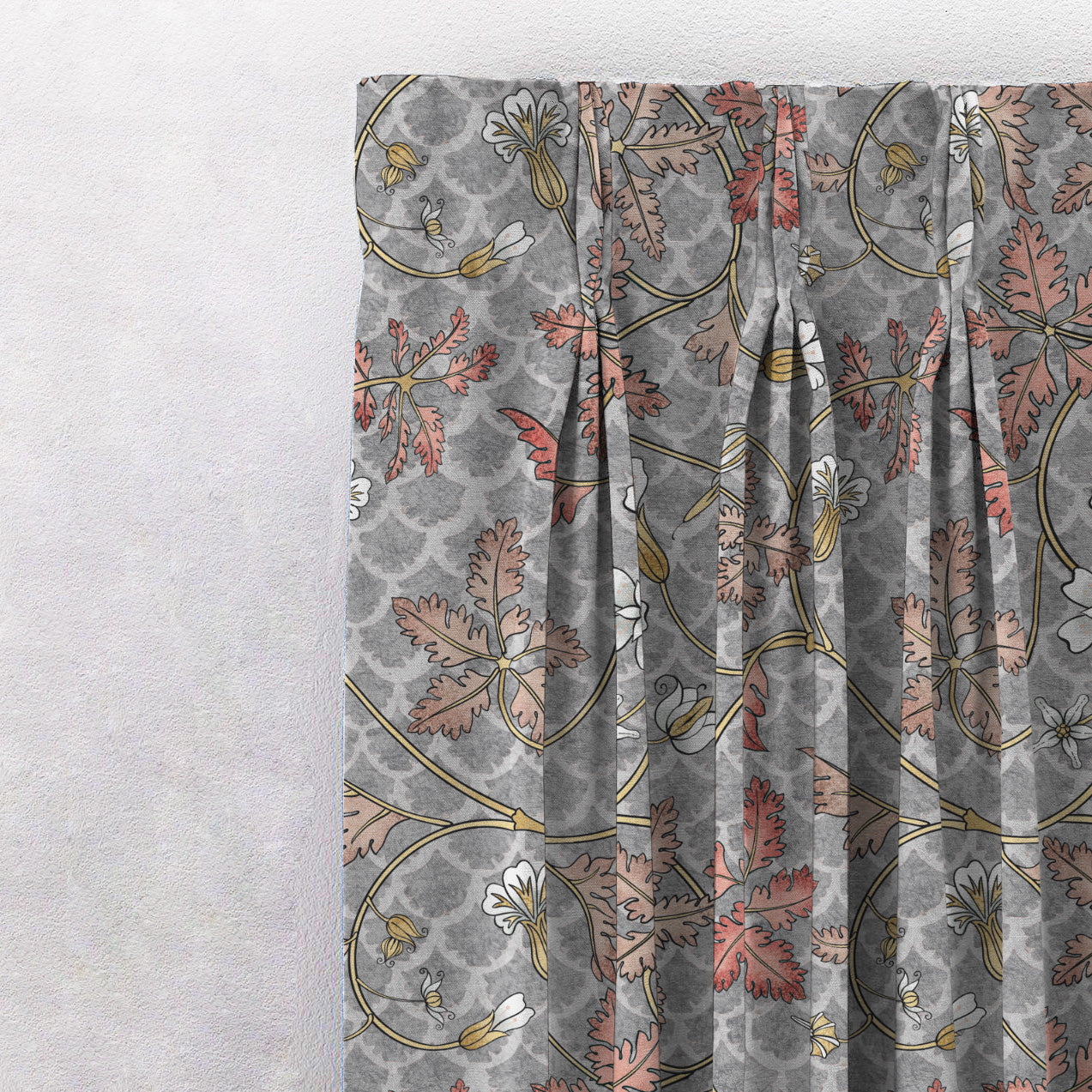 Floral Poetry Floral French Grey Heavy Satin Blackout curtains Set Of 2 - (DS498D)