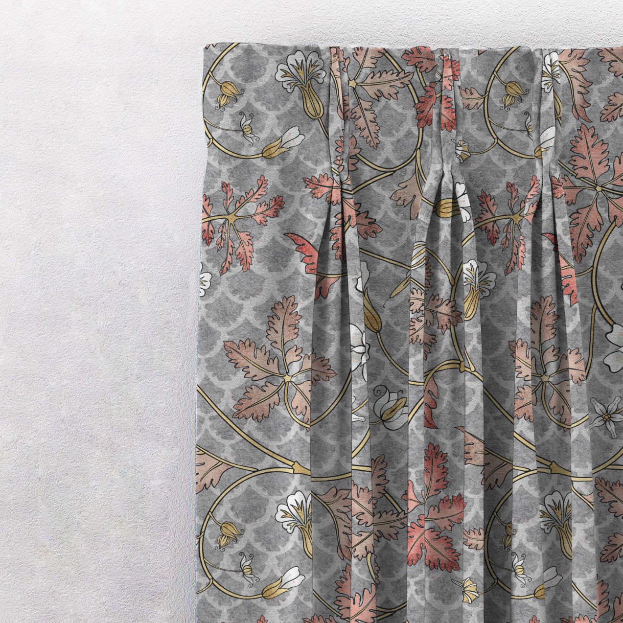 Floral Poetry Floral French Grey Heavy Satin Blackout curtains Set Of 2 - (DS498D)