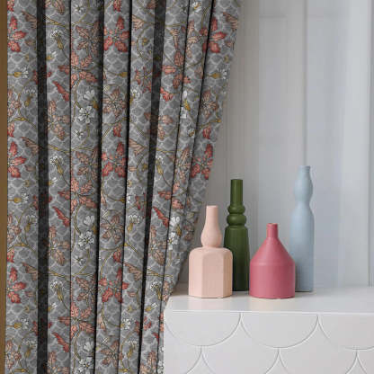 Floral Poetry Floral French Grey Heavy Satin Blackout curtains Set Of 2 - (DS498D)