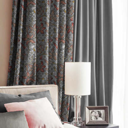 Floral Poetry Floral French Grey Heavy Satin Blackout curtains Set Of 2 - (DS498D)