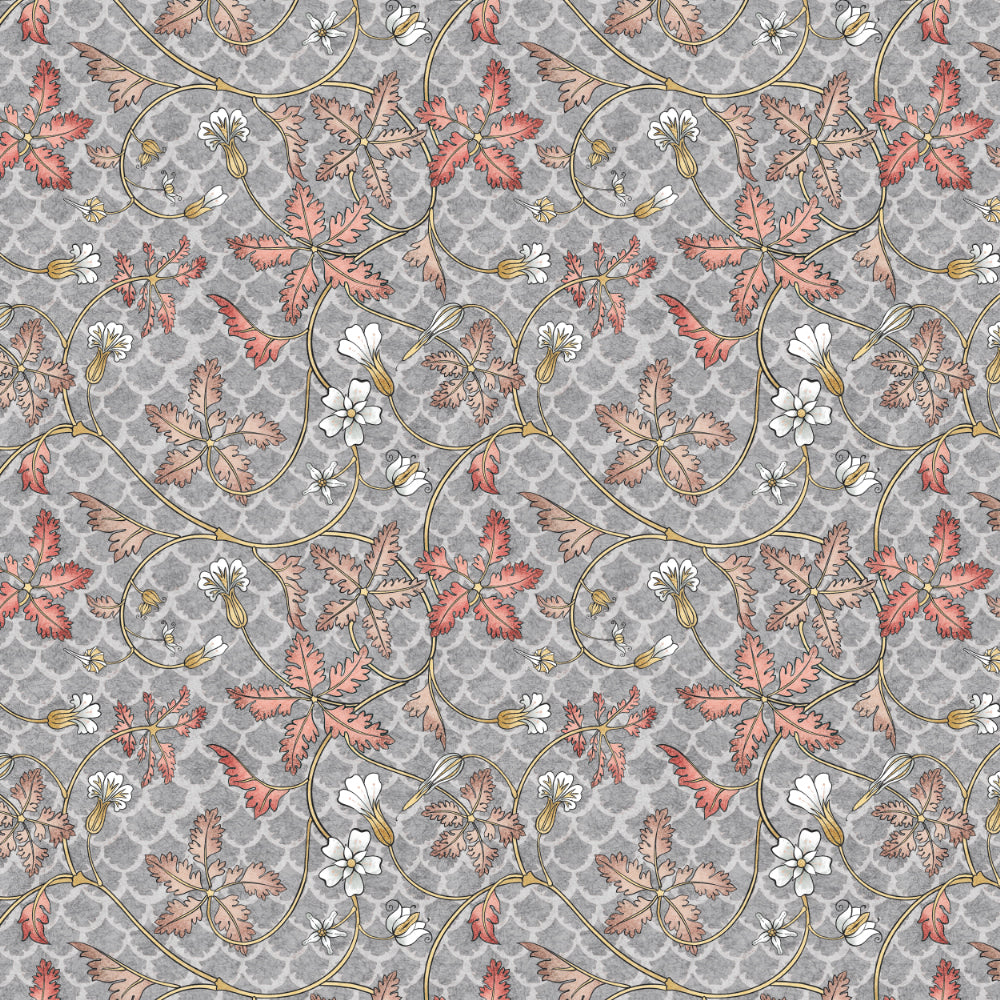 Floral Poetry Floral French Grey Heavy Satin Blackout curtains Set Of 2 - (DS498D)