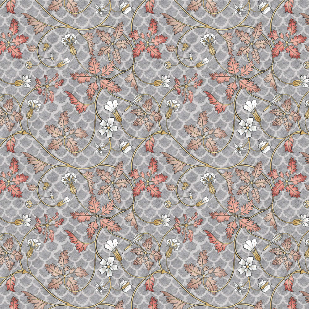 Floral Poetry Floral French Grey Heavy Satin Blackout curtains Set Of 2 - (DS498D)
