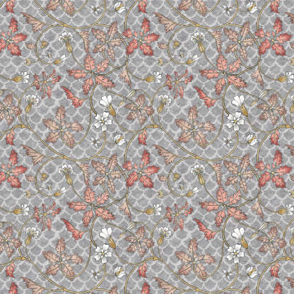 Floral Poetry Floral French Grey Heavy Satin Blackout curtains Set Of 2 - (DS498D)