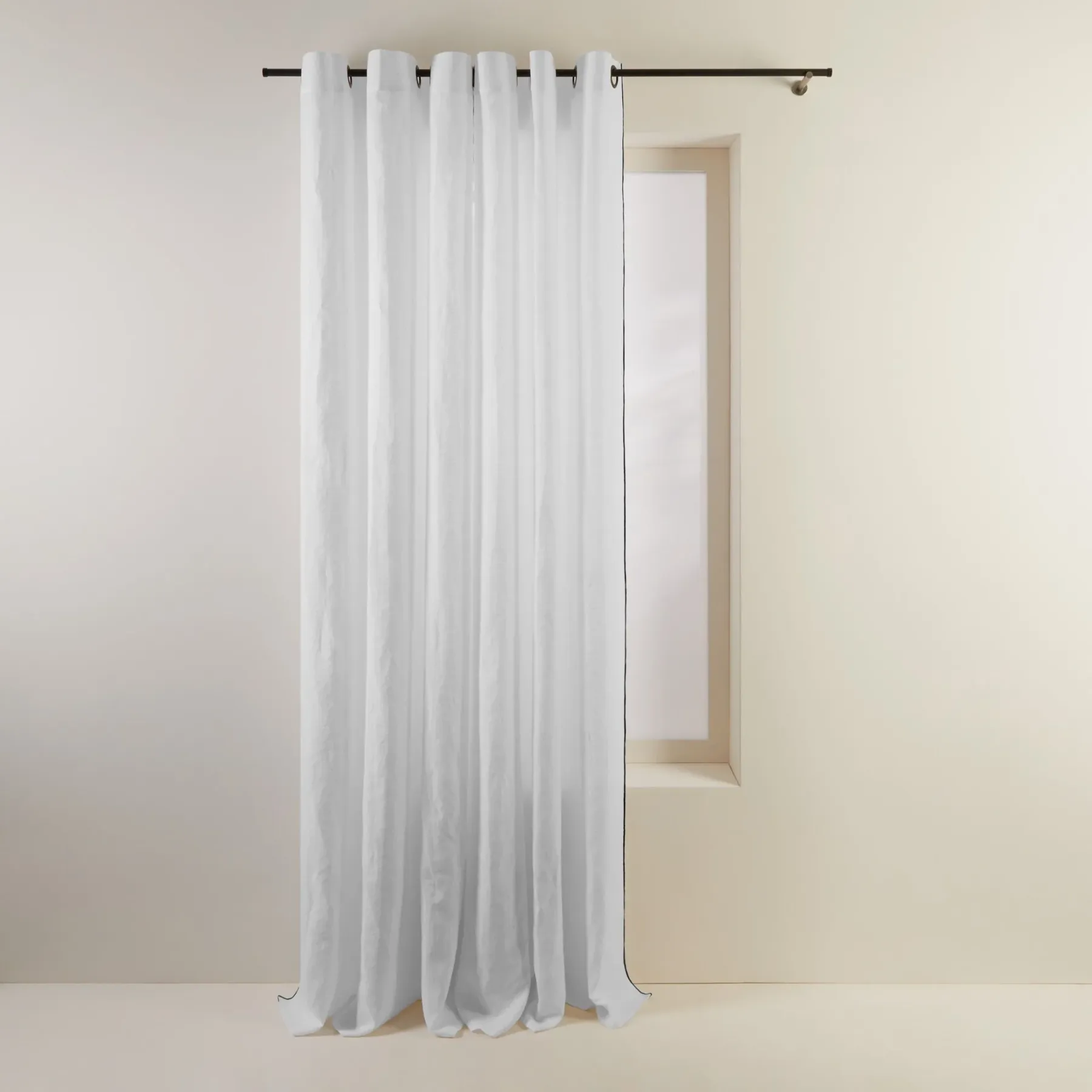 CARLINA Pure White Eyelet Curtains with Black Borden Trim