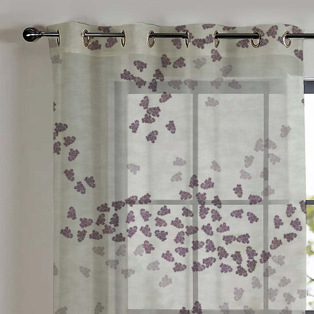 Elegant Coral Print Sheer Semi Transparent Curtain - Set of 2 -DS500B
