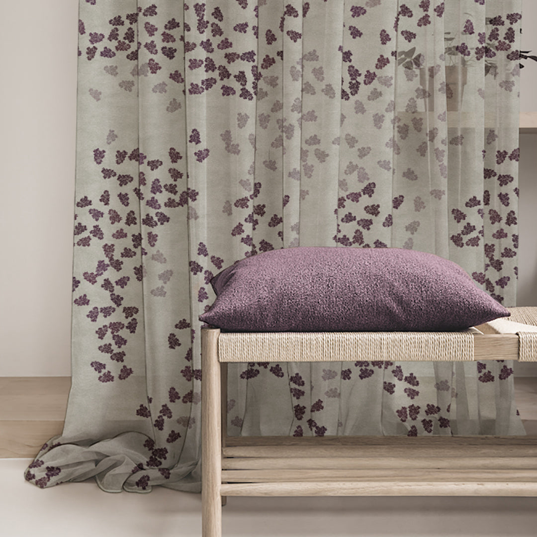 Elegant Coral Print Sheer Semi Transparent Curtain - Set of 2 -DS500B