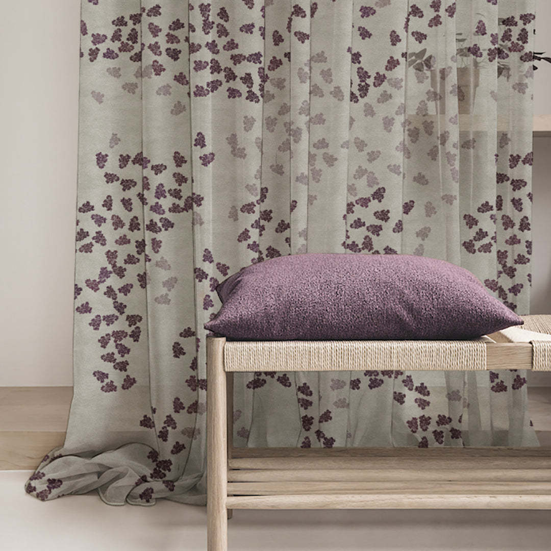 Elegant Coral Print Sheer Semi Transparent Curtain - Set of 2 -DS500B