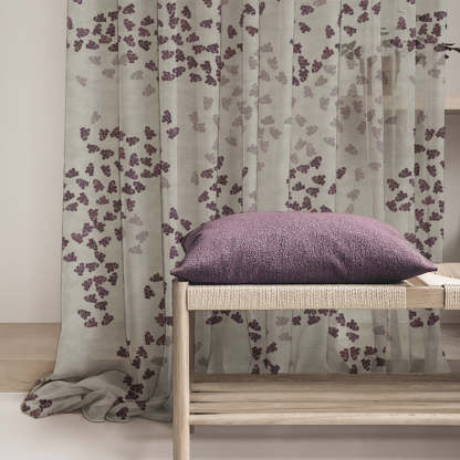 Elegant Coral Print Sheer Semi Transparent Curtain - Set of 2 -DS500B