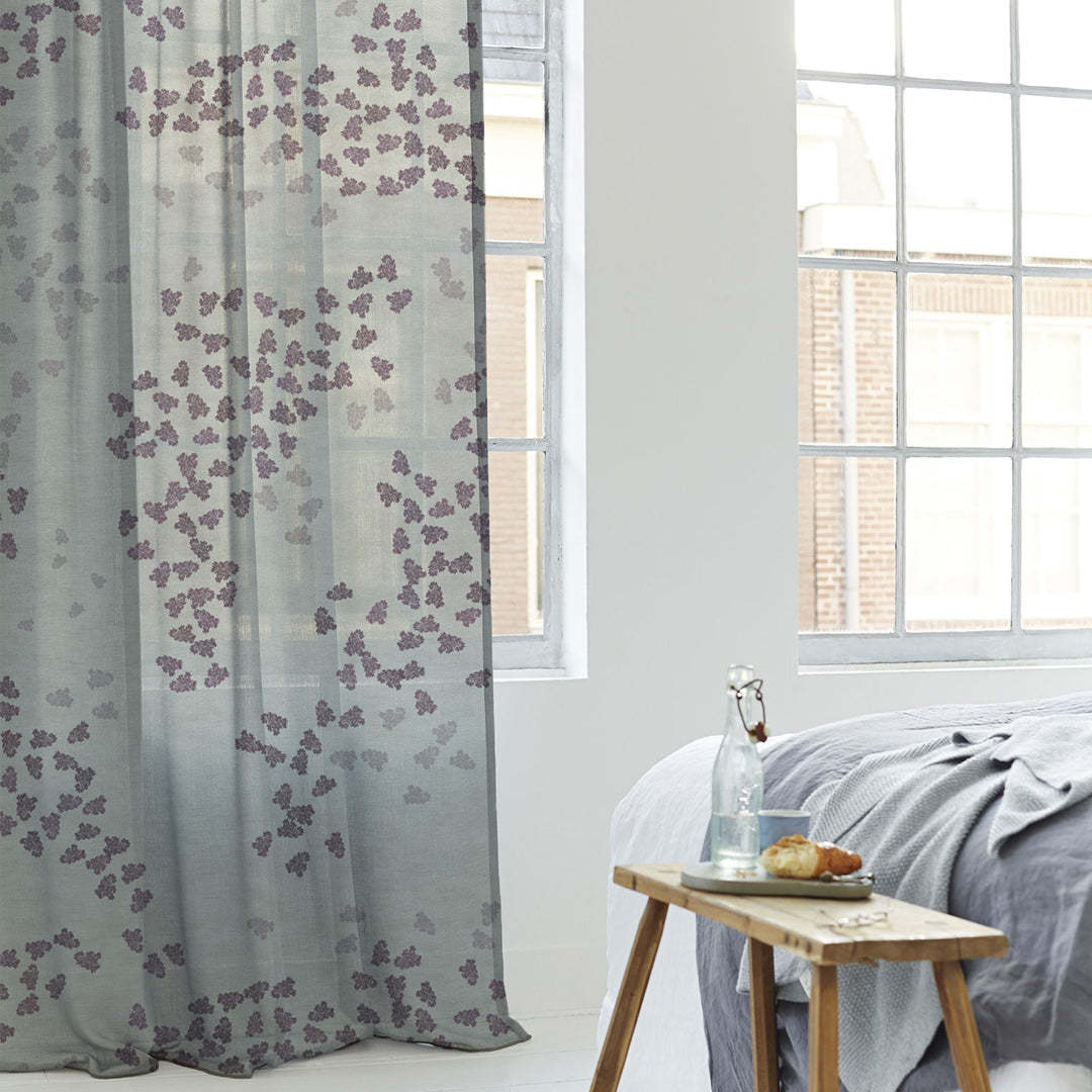 Elegant Coral Print Sheer Semi Transparent Curtain - Set of 2 -DS500B