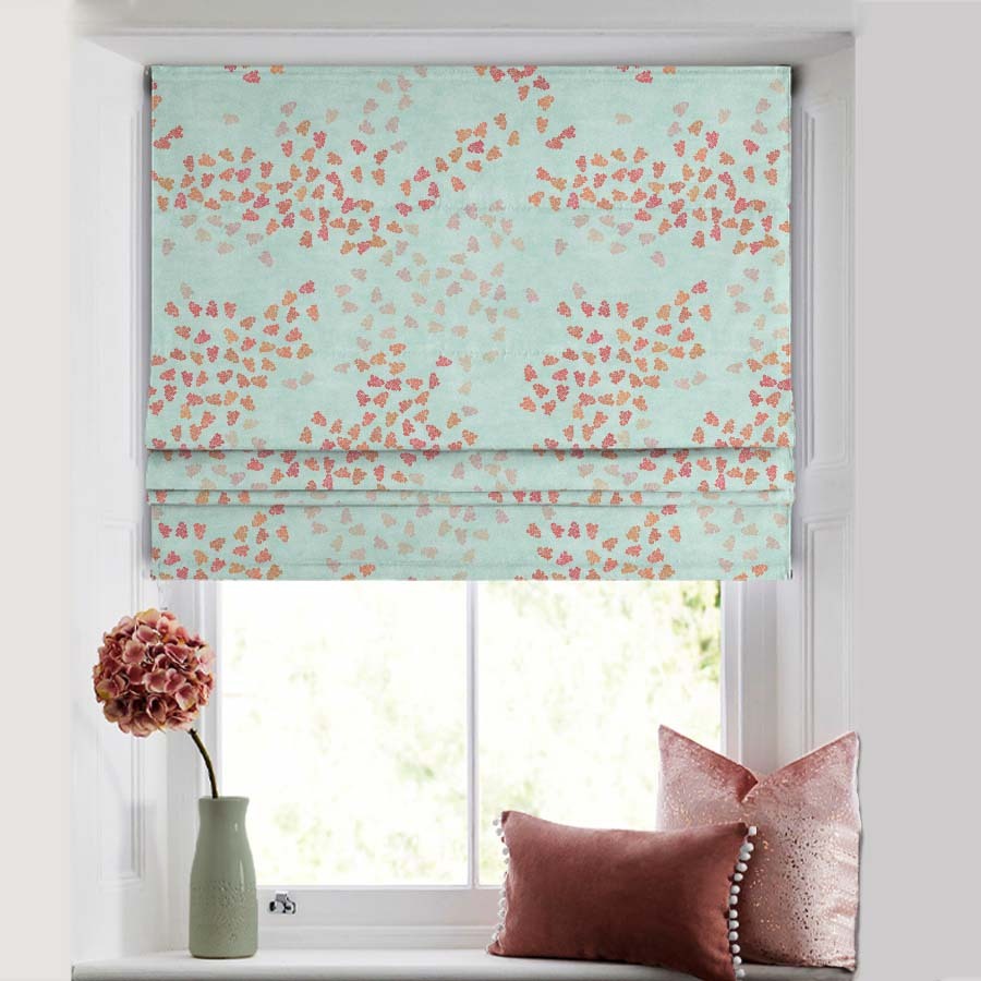Fluttering Beauty Geometric Tame Teal Satin Roman Blind (DS500C)