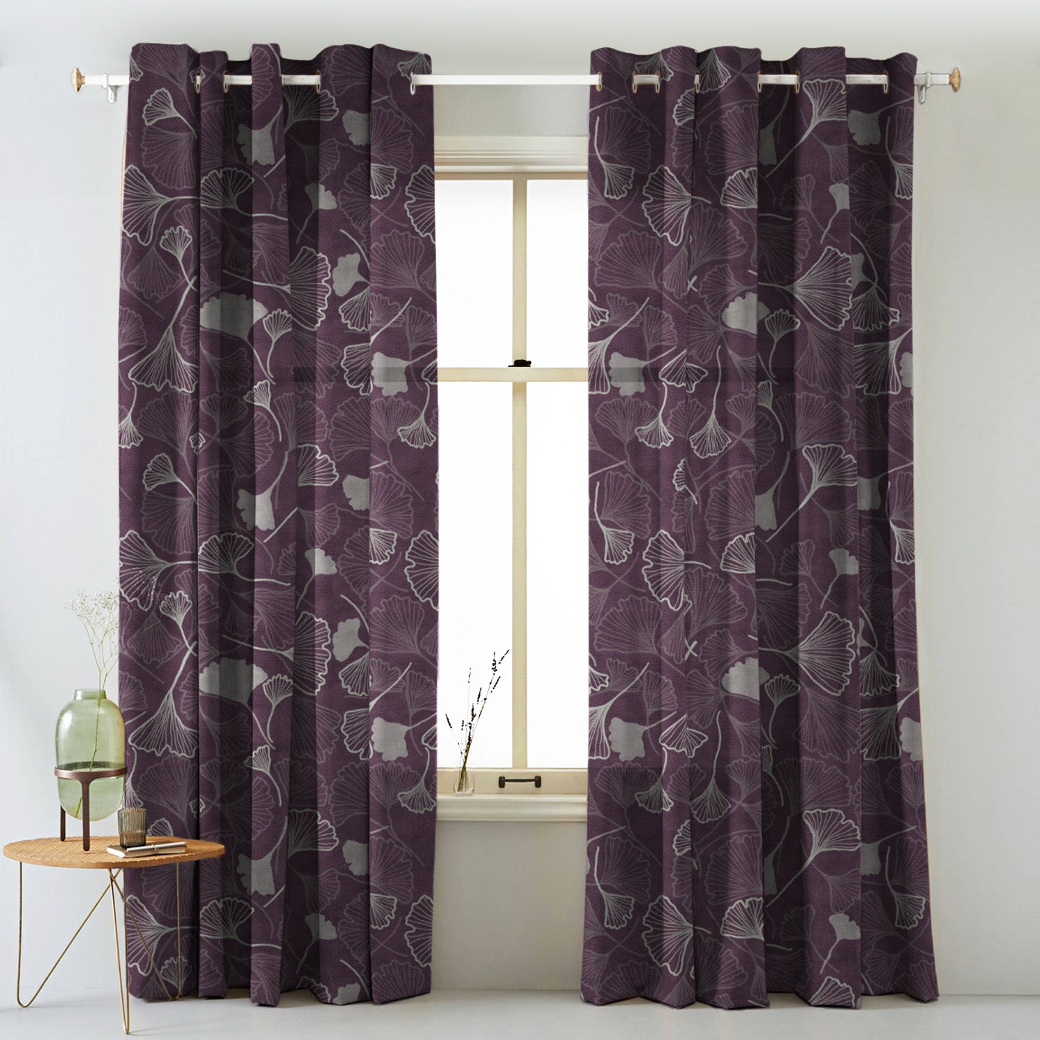 Elegent Floral Print Matt Finish Room Darkening Curtain Set of 2 MTDS501C