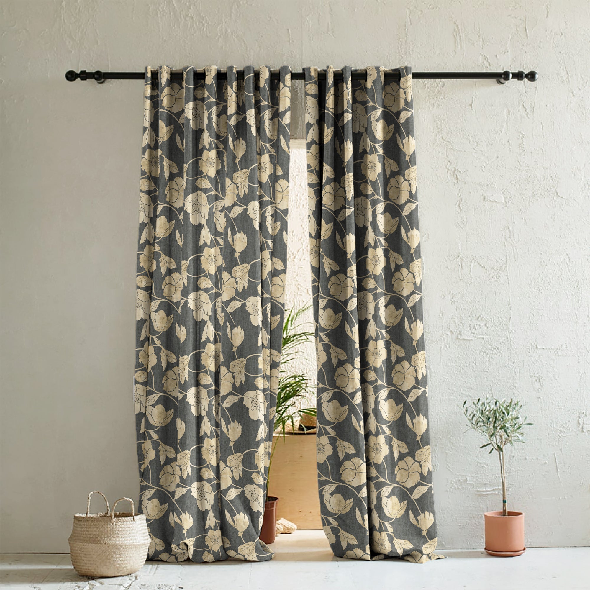 Elegant Floral Print Room Darkening Curtains- Set of 2 - DS509 C