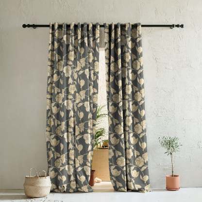 Elegant Floral Print Room Darkening Curtains- Set of 2 - DS509 C