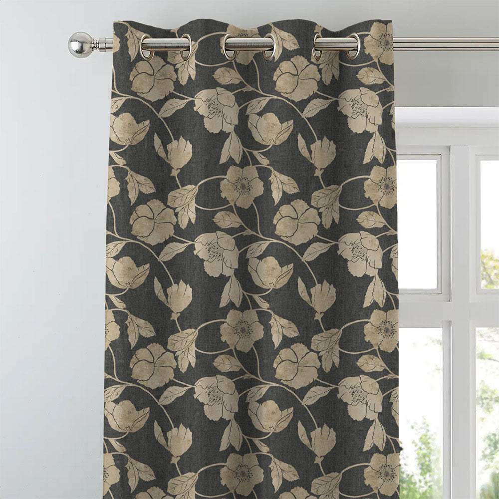 Elegant Floral Print Room Darkening Curtains- Set of 2 - DS509 C