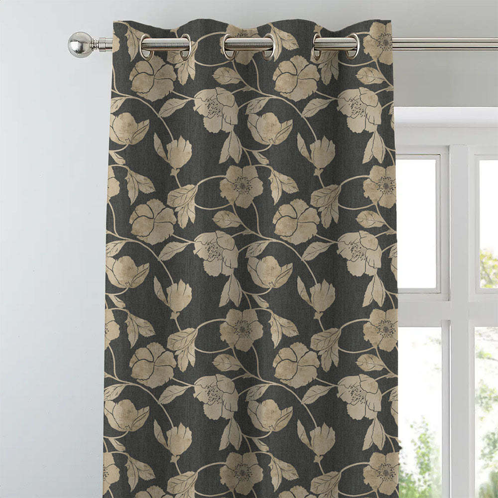 Elegant Floral Print Room Darkening Curtains- Set of 2 - DS509 C