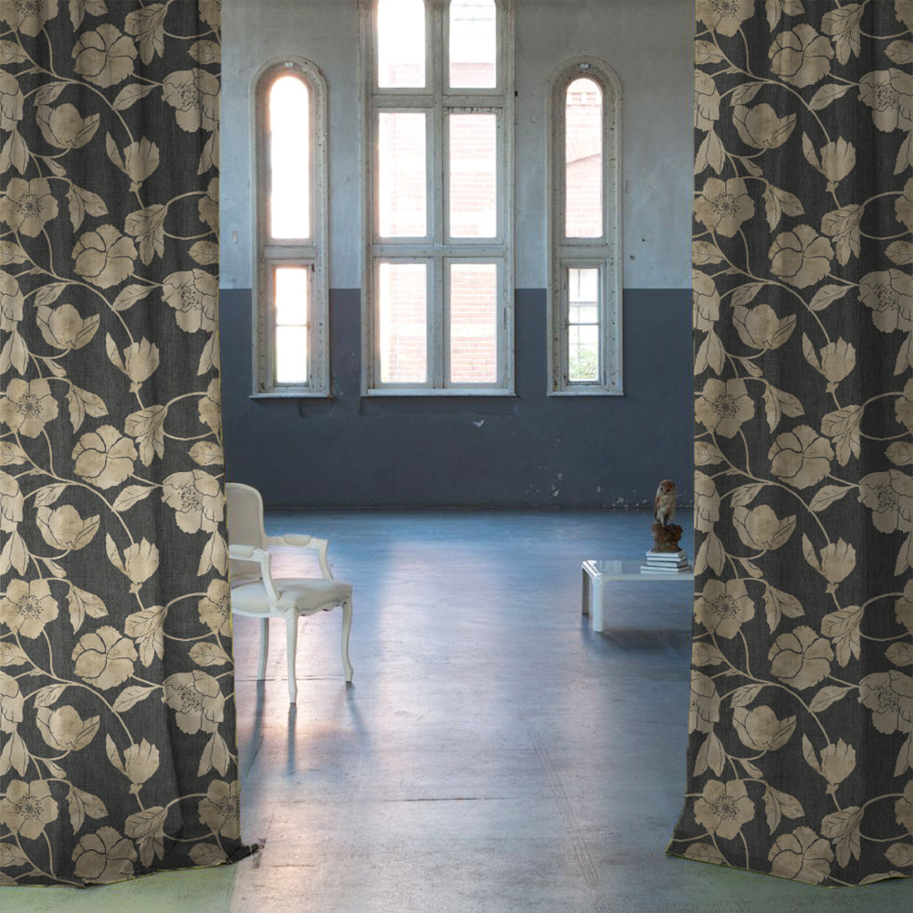 Elegant Floral Print Room Darkening Curtains- Set of 2 - DS509 C