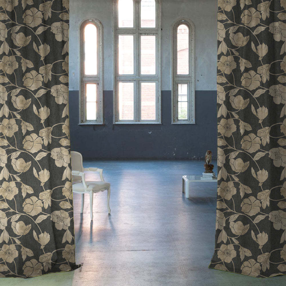 Elegant Floral Print Room Darkening Curtains- Set of 2 - DS509 C