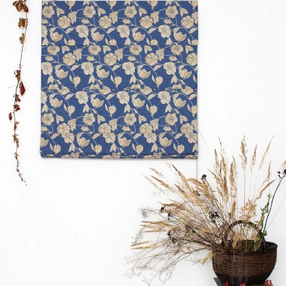 Botanic Bouquet Floral Oxford Blue Satin Roman Blind (DS509A)
