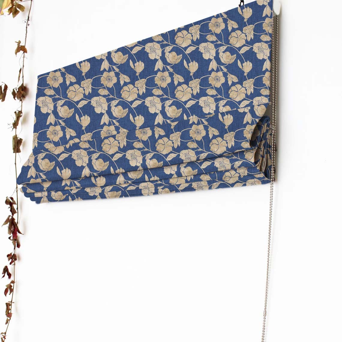 Botanic Bouquet Floral Oxford Blue Satin Roman Blind (DS509A)