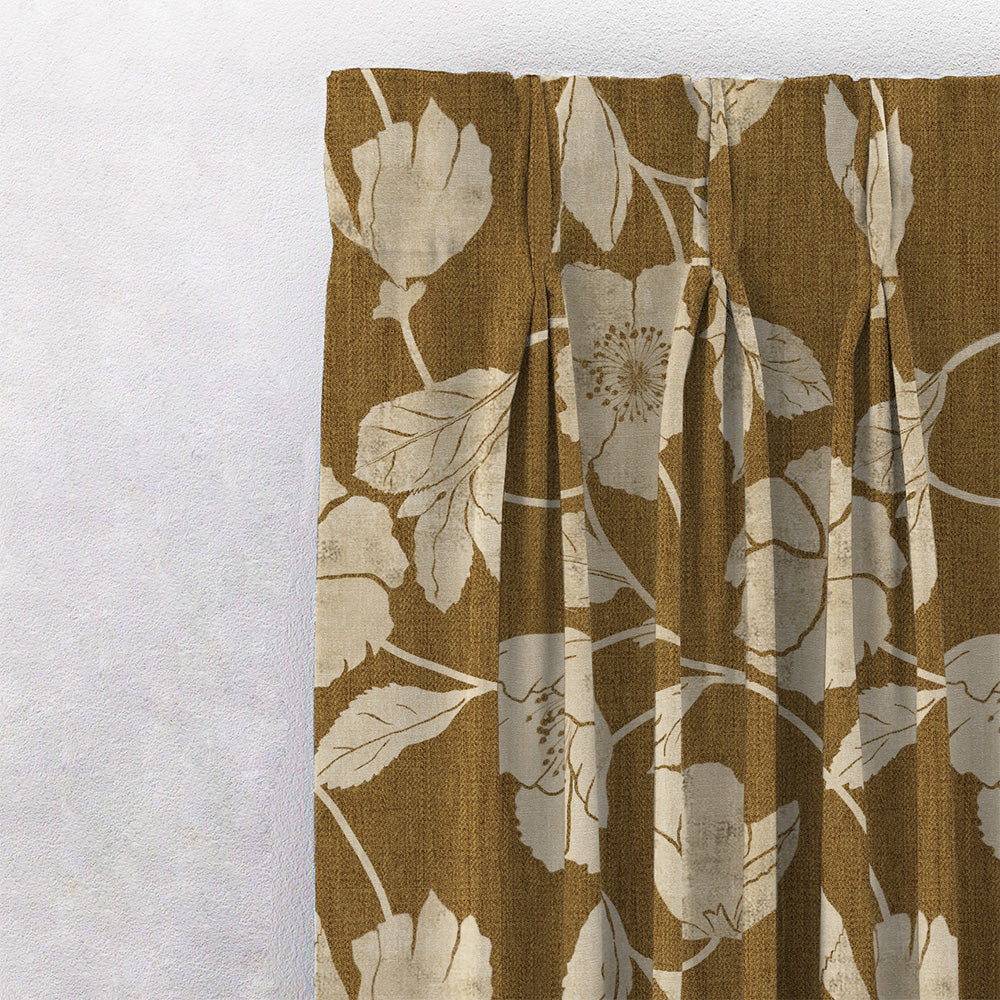 Botanic Bouquet Floral Mustard Yellow Heavy Satin Room Darkening Curtains Set Of 2 - (DS509F)