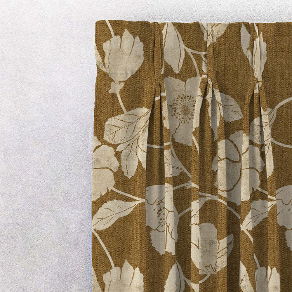 Botanic Bouquet Floral Mustard Yellow Heavy Satin Room Darkening Curtains Set Of 2 - (DS509F)
