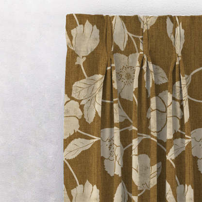 Botanic Bouquet Floral Mustard Yellow Heavy Satin Room Darkening Curtains Set Of 2 - (DS509F)