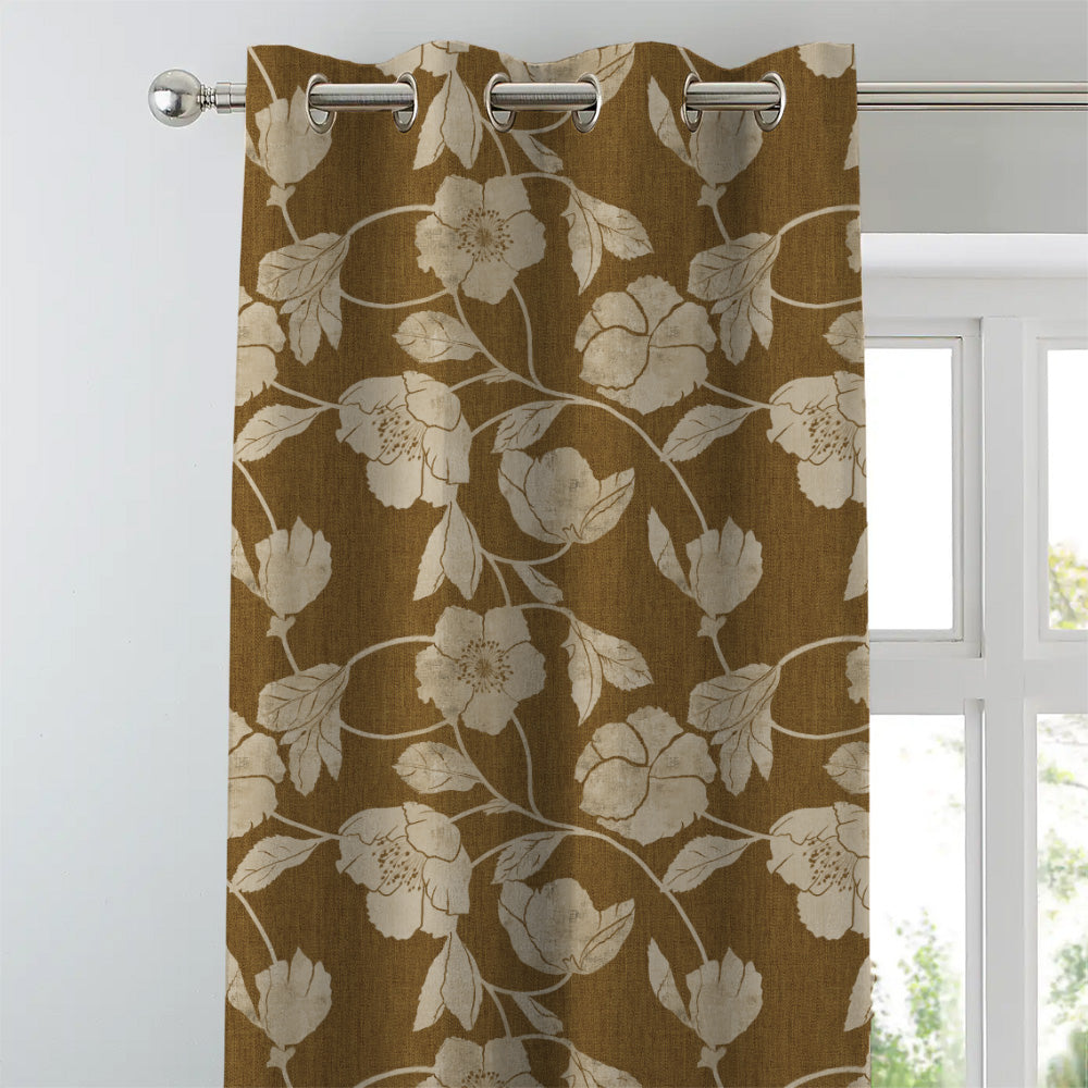 Botanic Bouquet Floral Mustard Yellow Heavy Satin Room Darkening Curtains Set Of 2 - (DS509F)