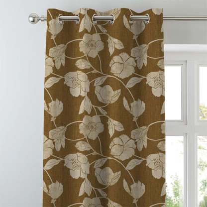 Botanic Bouquet Floral Mustard Yellow Heavy Satin Room Darkening Curtains Set Of 2 - (DS509F)
