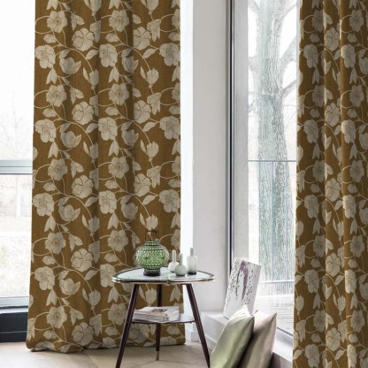 Botanic Bouquet Floral Mustard Yellow Heavy Satin Room Darkening Curtains Set Of 2 - (DS509F)
