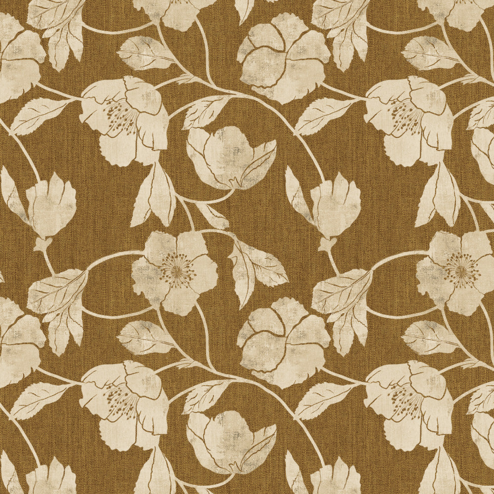 Botanic Bouquet Floral Mustard Yellow Heavy Satin Room Darkening Curtains Set Of 2 - (DS509F)