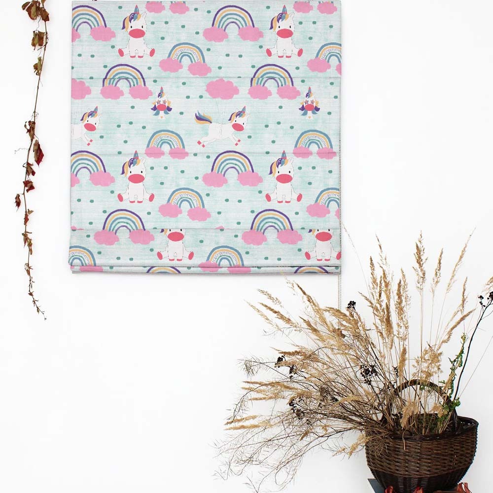 Unicorn Dreams Kids Mint Green Satin Roman Blind (DS510C)