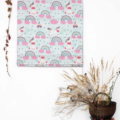 Unicorn Dreams Kids Mint Green Satin Roman Blind (DS510C)