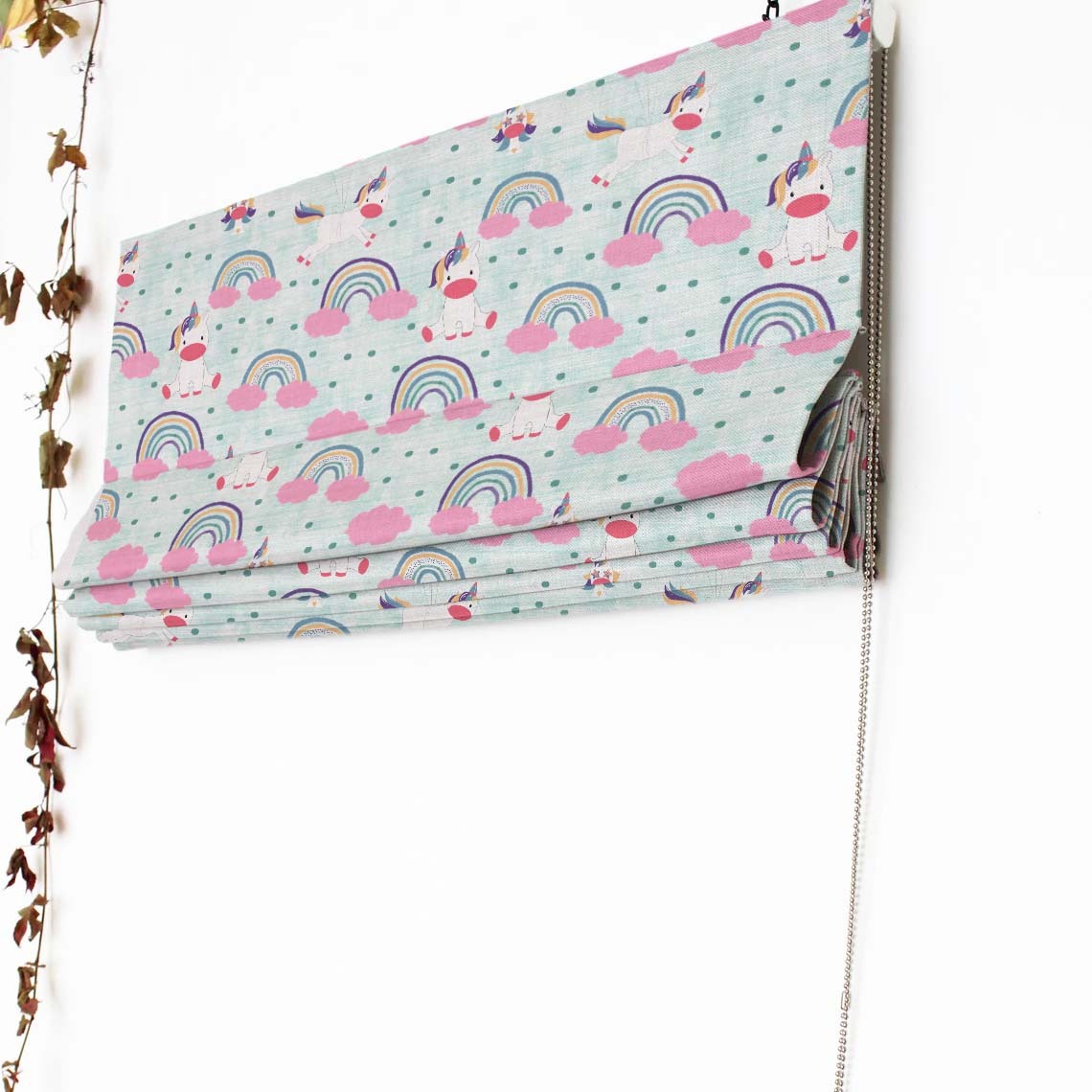 Unicorn Dreams Kids Mint Green Satin Roman Blind (DS510C)
