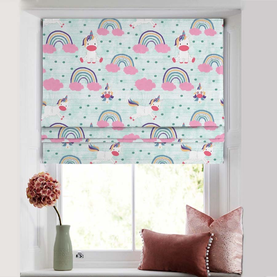 Unicorn Dreams Kids Mint Green Satin Roman Blind (DS510C)