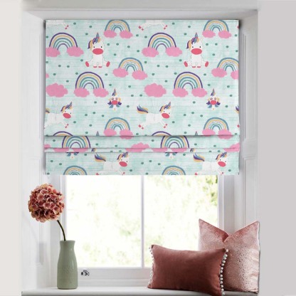 Unicorn Dreams Kids Mint Green Satin Roman Blind (DS510C)