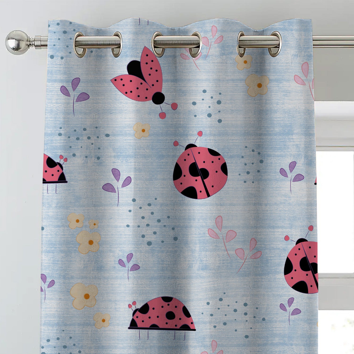 Buggy Bliss Kids Sky Blue Heavy Satin Blackout Curtains Set Of 2 - (DS511A)