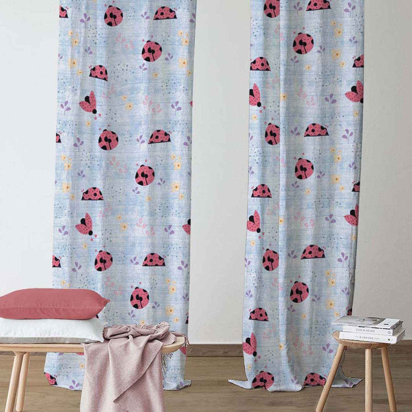 Buggy Bliss Kids Sky Blue Heavy Satin Blackout Curtains Set Of 2 - (DS511A)