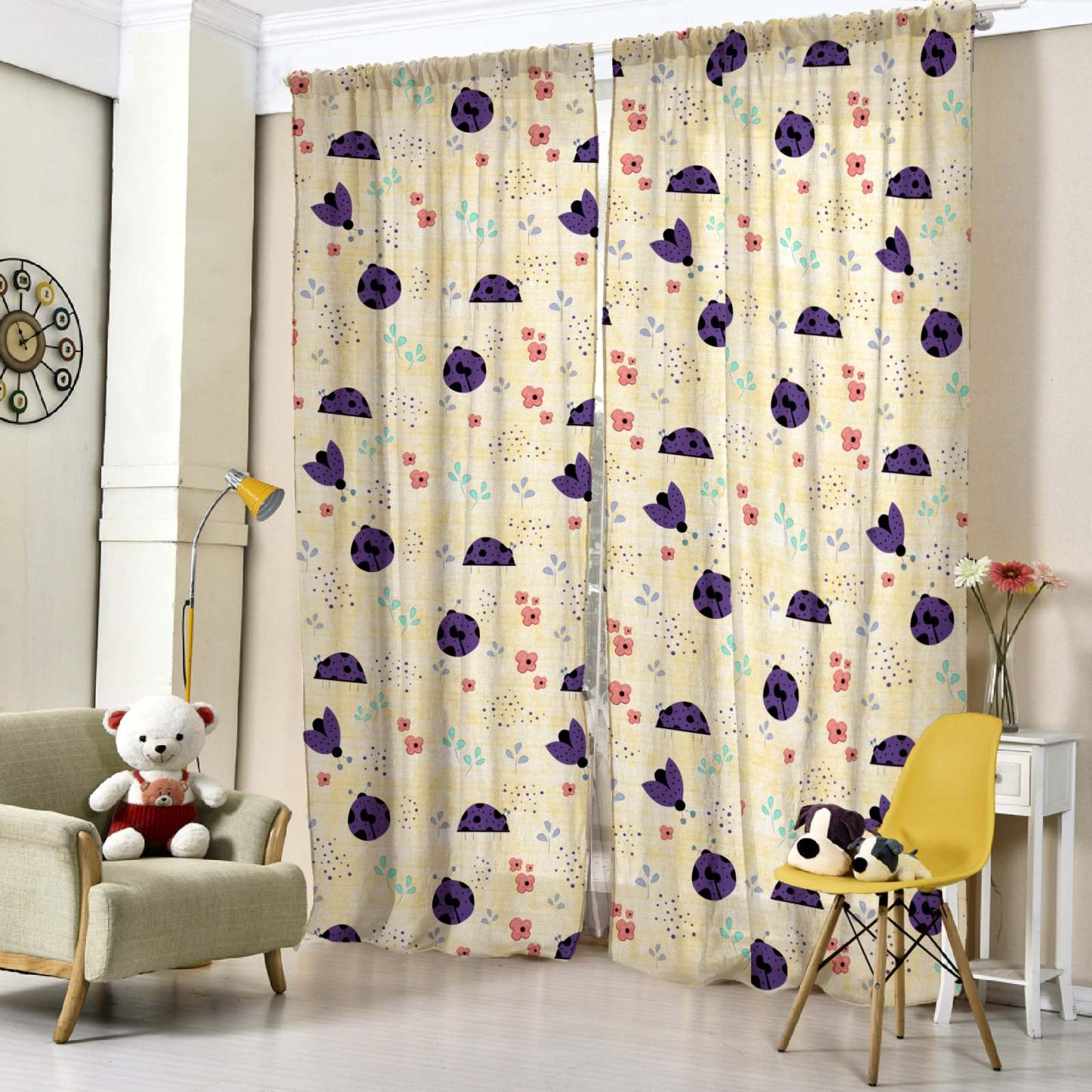 Buggy Bliss Kids Sunny Yellow Heavy Satin Room Darkening Curtains Set Of 2 - (DS511B)