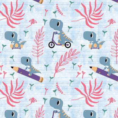 Dino Delight Kids Sky Blue Heavy Satin Blackout Curtains Set Of 2 - (DS512A)