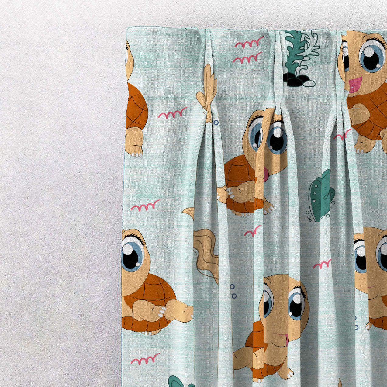 Turtle Tales Kids Mint Green Heavy Satin Blackout curtains Set Of 2 - (DS513C)