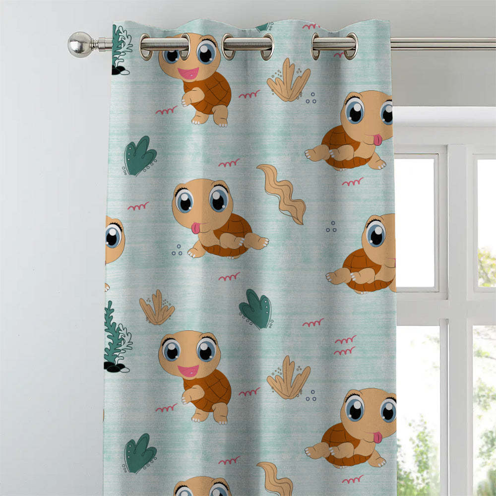 Turtle Tales Kids Mint Green Heavy Satin Blackout curtains Set Of 2 - (DS513C)